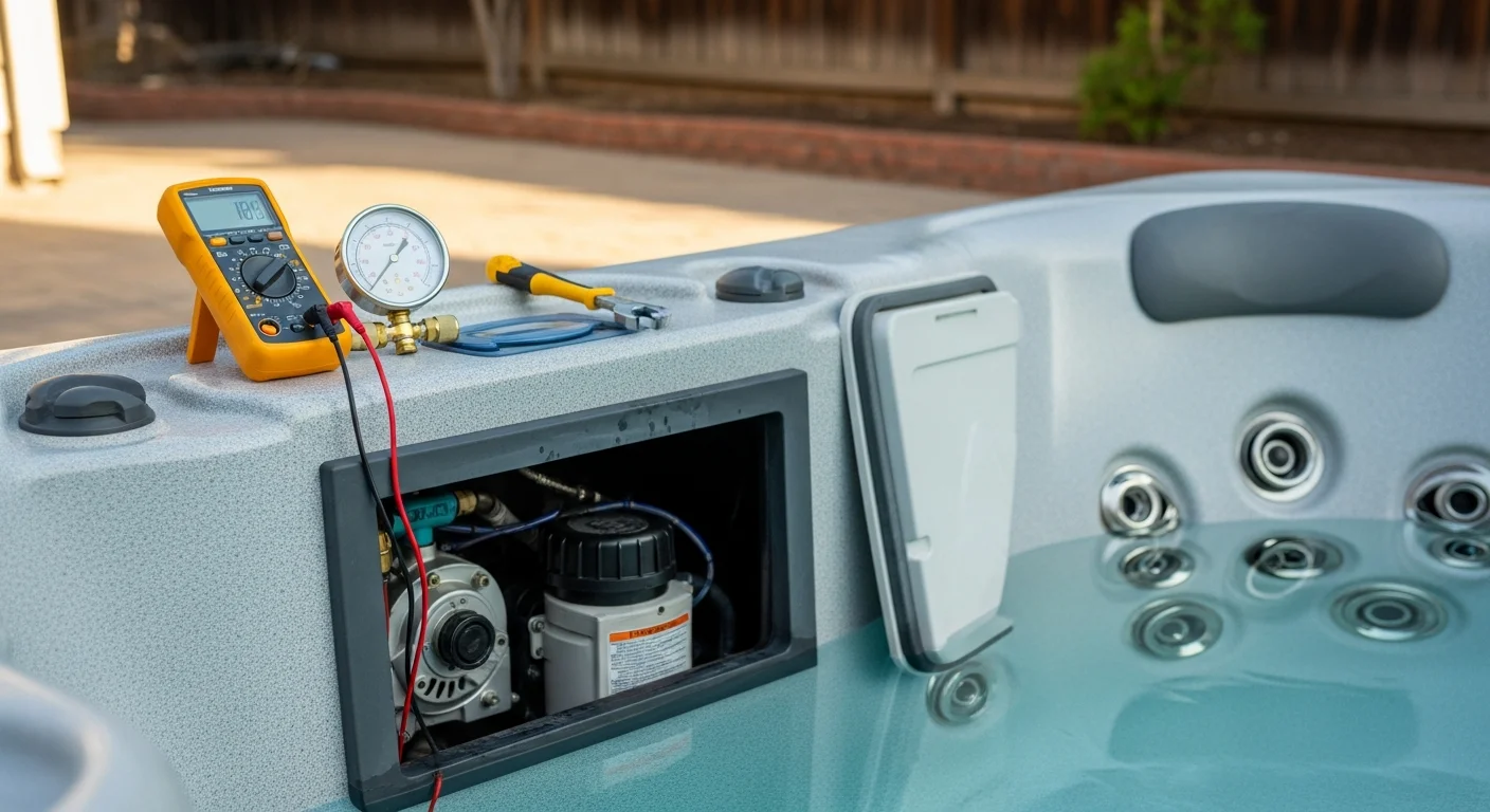 Hot tub diagnostic inspection in progress