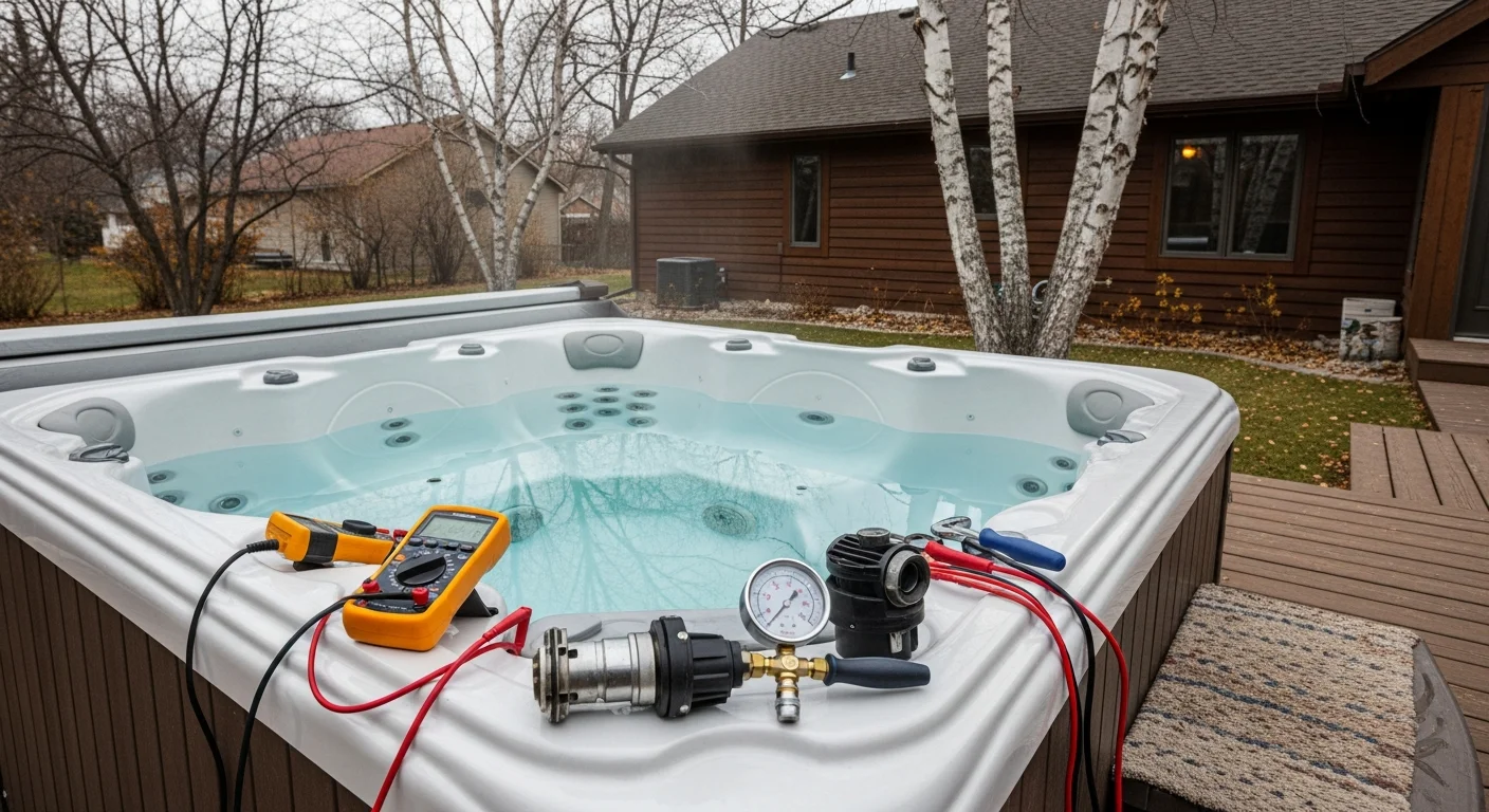 Technician performing hot tub repair service