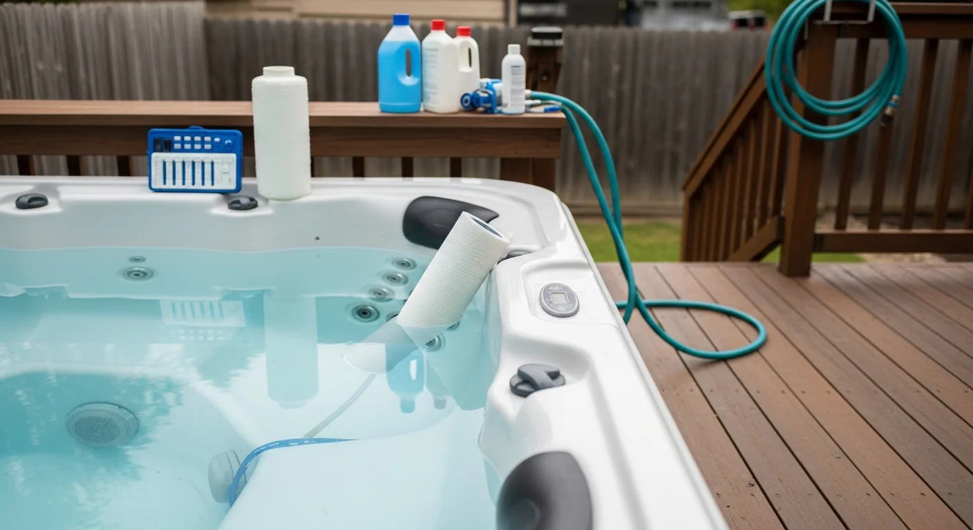 Spa maintenance technician checking water chemistry