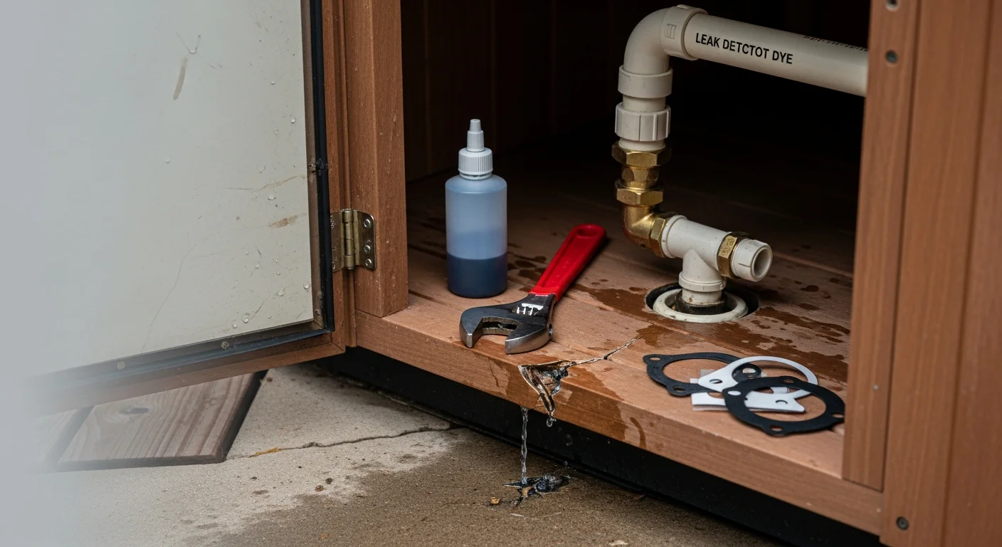 A hot tub technician inspecting the internal plumbing and jet fittings of a residential hot tub during a leak repair service call in Maple Grove, MN. The cabinet panel is open, showing pump connections and plumbing lines being assessed for the source of the water leak.